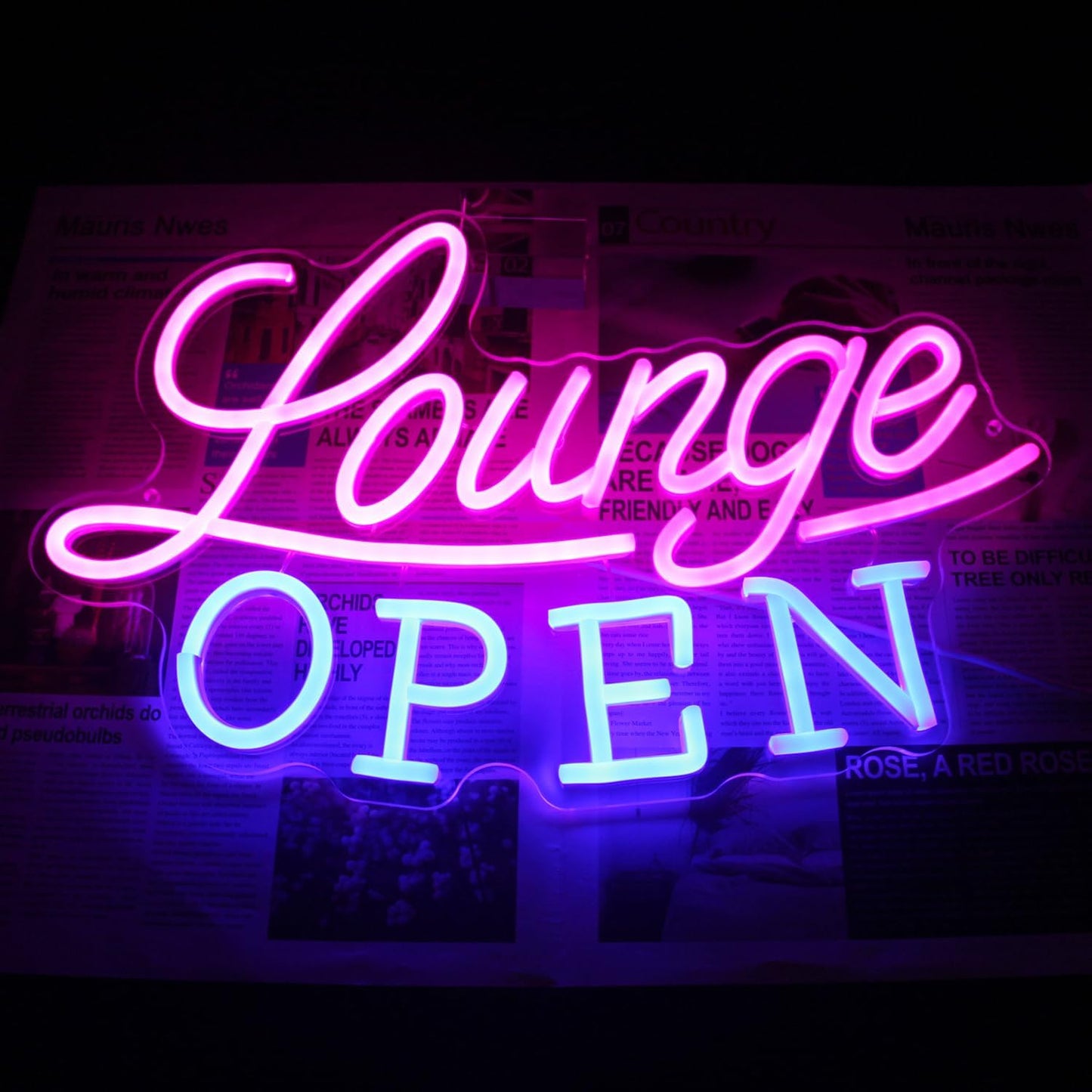 Lounge Open Neon Sign VIP Lounge Neon Light Pink Blue Letter LED Sign Dimmable Business Signs Light Up Signs for Bar Night Club Hotel Beauty Salon Decor