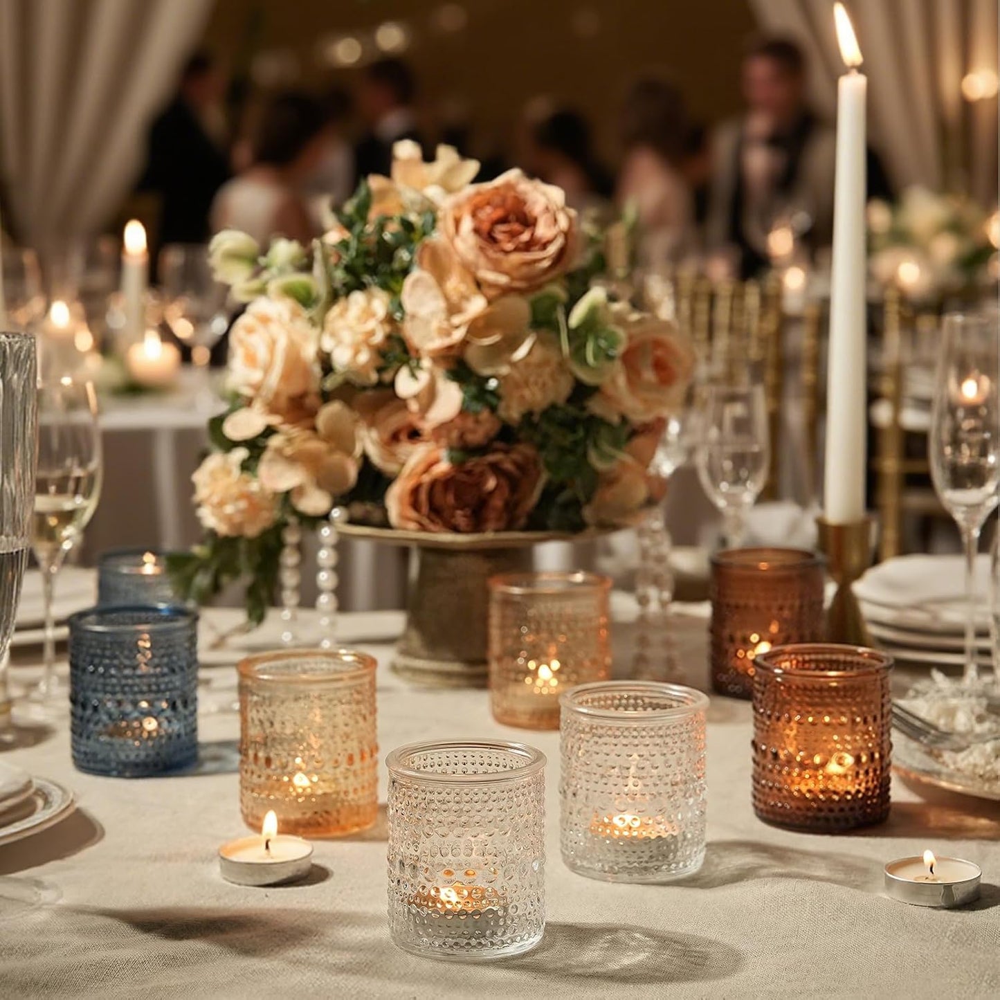 36pcs Votive Candle Holders, Clear Vintage Glass Candle Holder for Floating Candle, Tealight Candle Holder for Table Centerpieces Home Birthday Christmas Wedding Party Table Decoration (Clear)