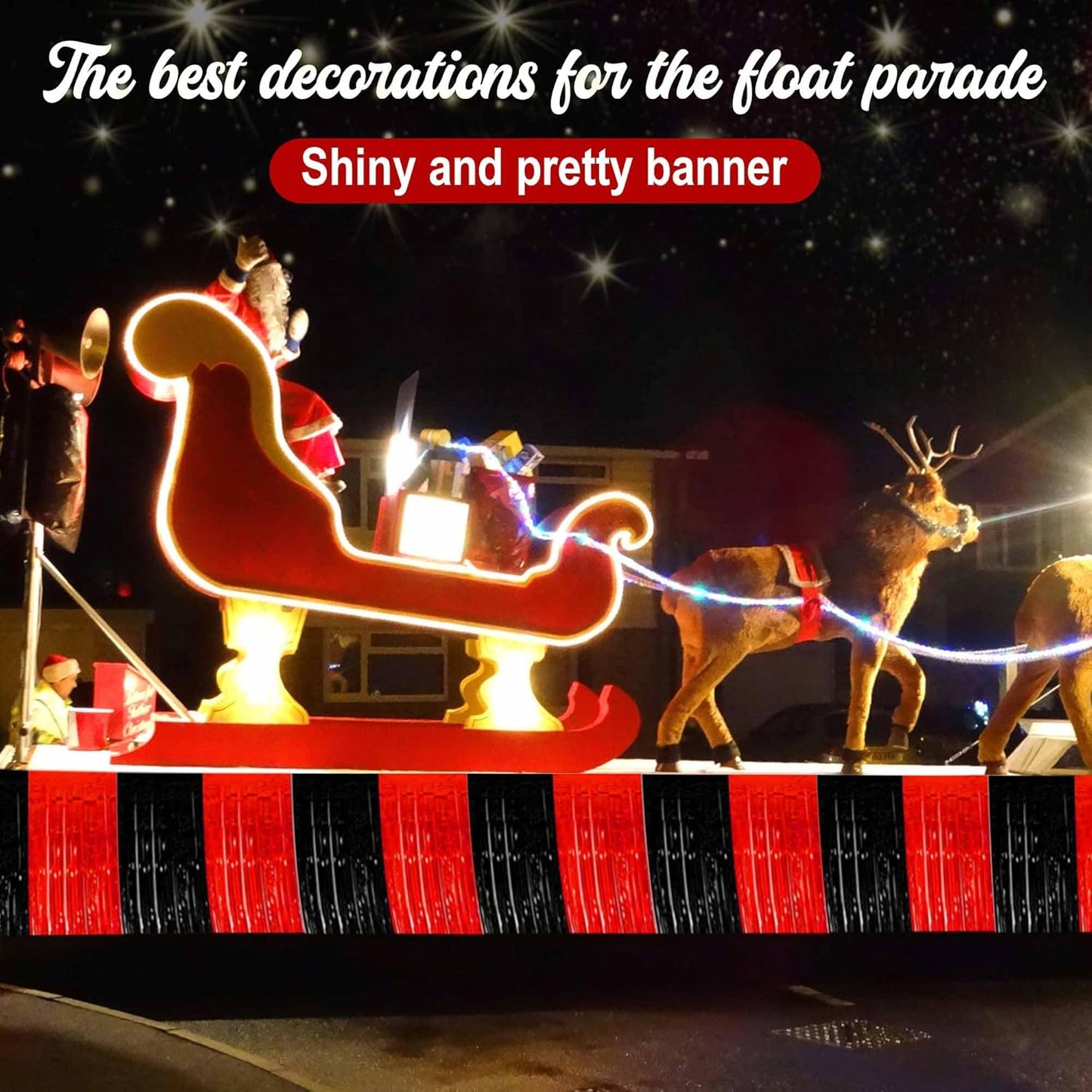 6 Pack 10 Ft Black and Red Foil Fringe Garland Metallic Streamers Tinsel Banner Wall Hanging Garland Backdrop for Parade Floats, Halloween, Christmas, Thanksgiving, New Year Party Decorations