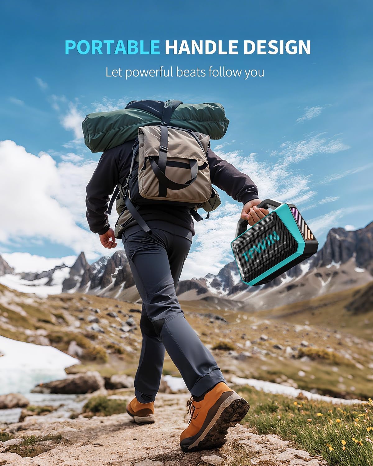 Powerful 80W Outdoor Bluetooth Speaker: IPX6 Waterproof, Rugged, 20H Playtime, Deep Bass, Lightshow, TWS, BT 5.3 Wireless, Portable for Travel Hiking Camping Beach Pool - Teal