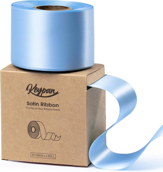 Baby Blue Satin Ribbon 2.5 Inch Double-Faced Ribbons 25 Yards for Gift Wrapping Flower Bouquet Wedding Paper Bows Invitations Crafts