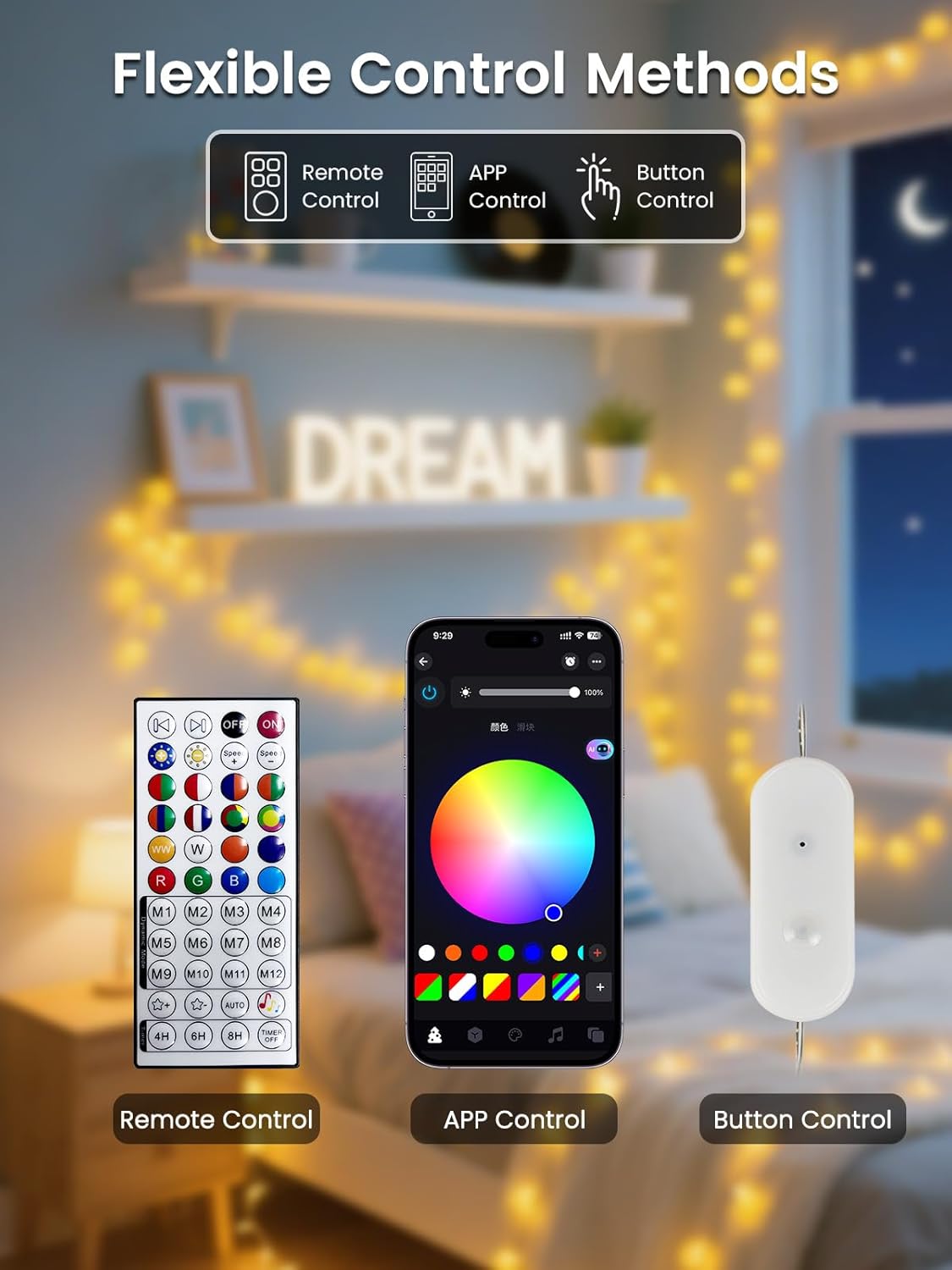 46ft Smart Color Changing Christmas Lights, 100 LED RGB Globe String Lights App Control with Remote & Timer, Music Sync Fairy Light Plug in Waterproof for Christmas Decoration Indoor Outdoor Bedroom