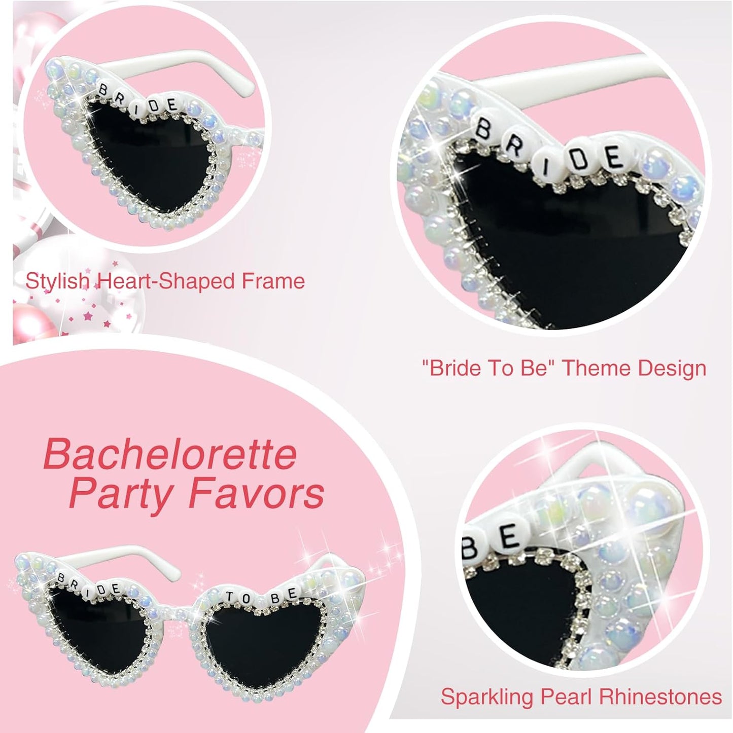 Bride Sunglasses for Bachelorette Party - Bride To Be White Heart Glasses for Bachelorette Party Favors Accessories Gifts Decor