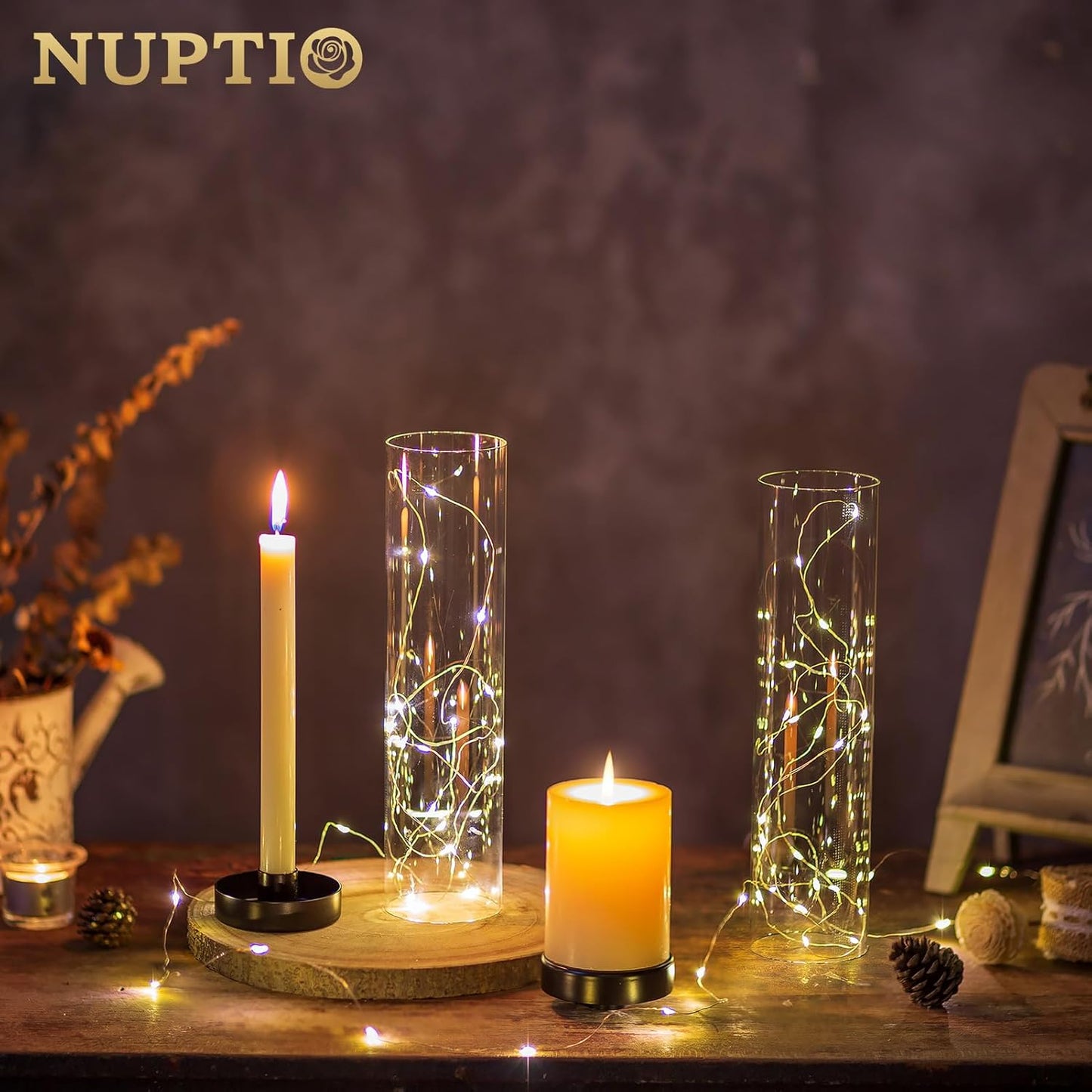 NUPTIO Hurricane Glass Candle Holders: 2 Pcs Black Candlestick Tapers Holder with 11.81 inch Tall Clear Cylinder Cover Metal Candle Sticks Stand for Wedding Christmas Thanksgiving Halloween Decor