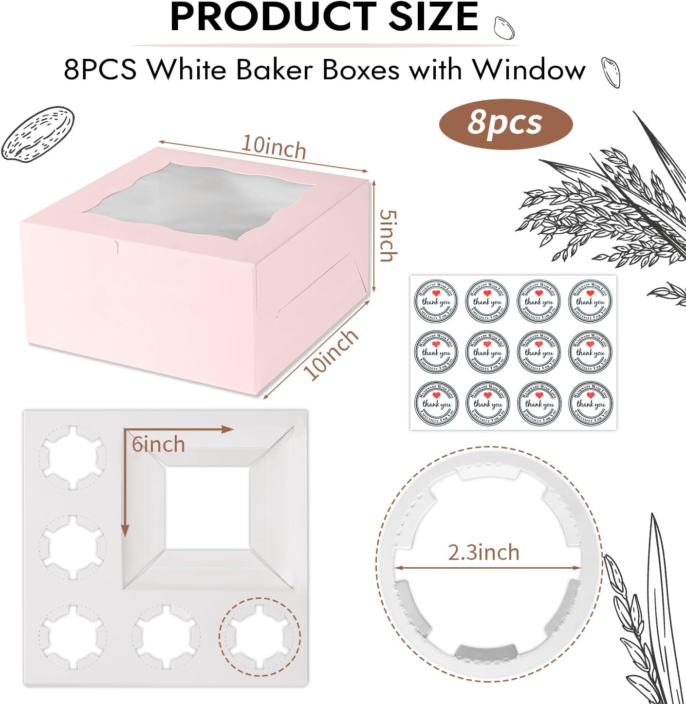 JCD 8 Packs Pink Bento Cake and Cupcake Box 1+5 Bento Box with Clear Window Fit 5 Cupcakes and 1 Mini Cake for Packaging Gift Baked Goods (Pink 1+5/8Pcs)