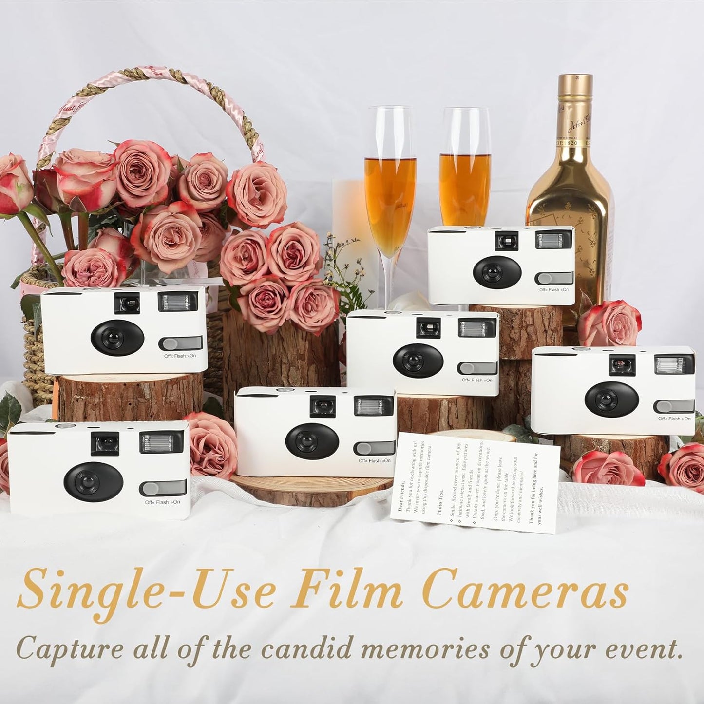 6 Pack Disposable Cameras for Wedding Bulk, 35mm White Single-Use Film Cameras with Flash, One Time Cameras for Birthday Party Baby Shower Gathering Wedding Travel, lSO 400 Film,17 Exposures