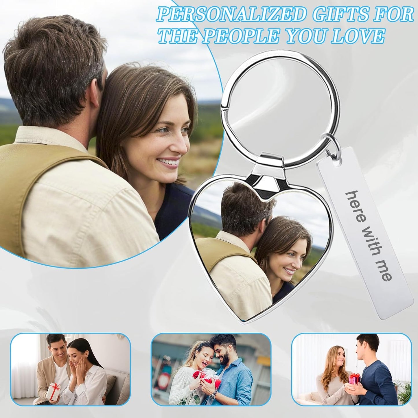 Custom Keychain with Picture Double-sided Personalized Photo Text Keychain, Gift for Anniversary Birthday Christmas