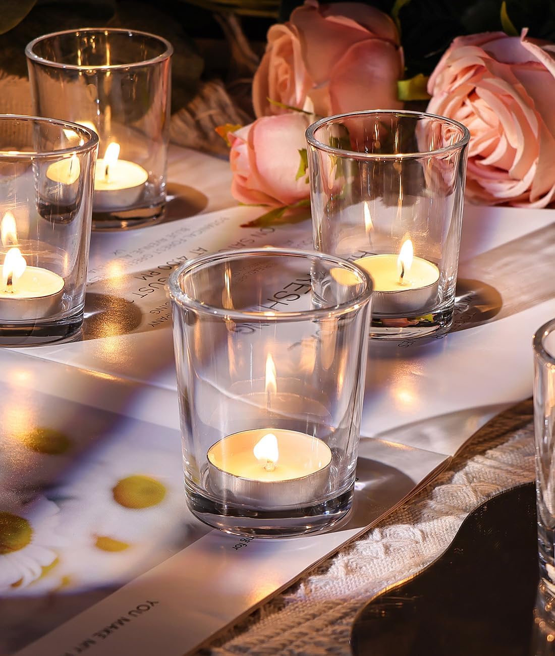 Letine 36-Pack Votive Candle Holders - Clear Glass Tea Light Holders - Glass Votive Candle Holder Bulk for Wedding Centerpieces/Home Table Decor/Propose/Christmas and Thanksgiving