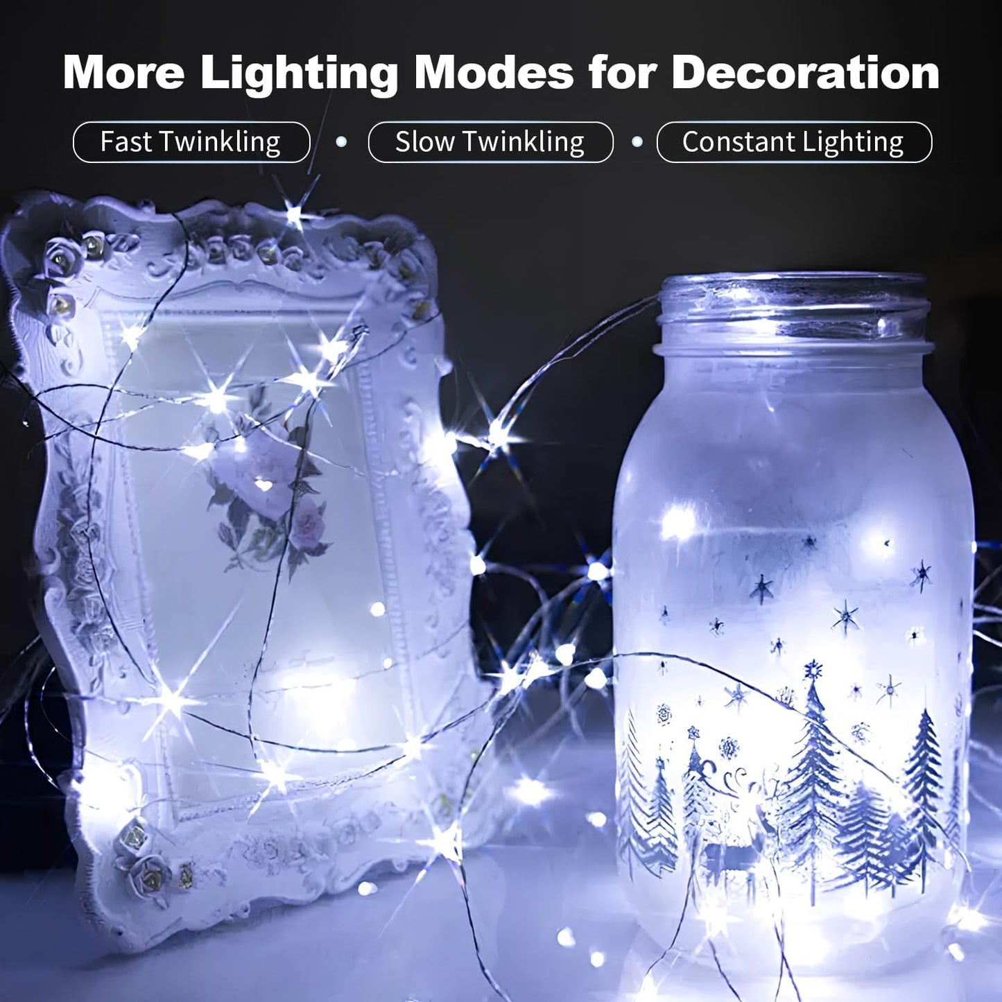 30 Pack LED Fairy Lights Battery Operated,3 Features Blinking Slowly Blinking & just on 7FT 20 LED Waterproof Mini Twinkle String Lights for Wedding Party Christmas Decorations,White