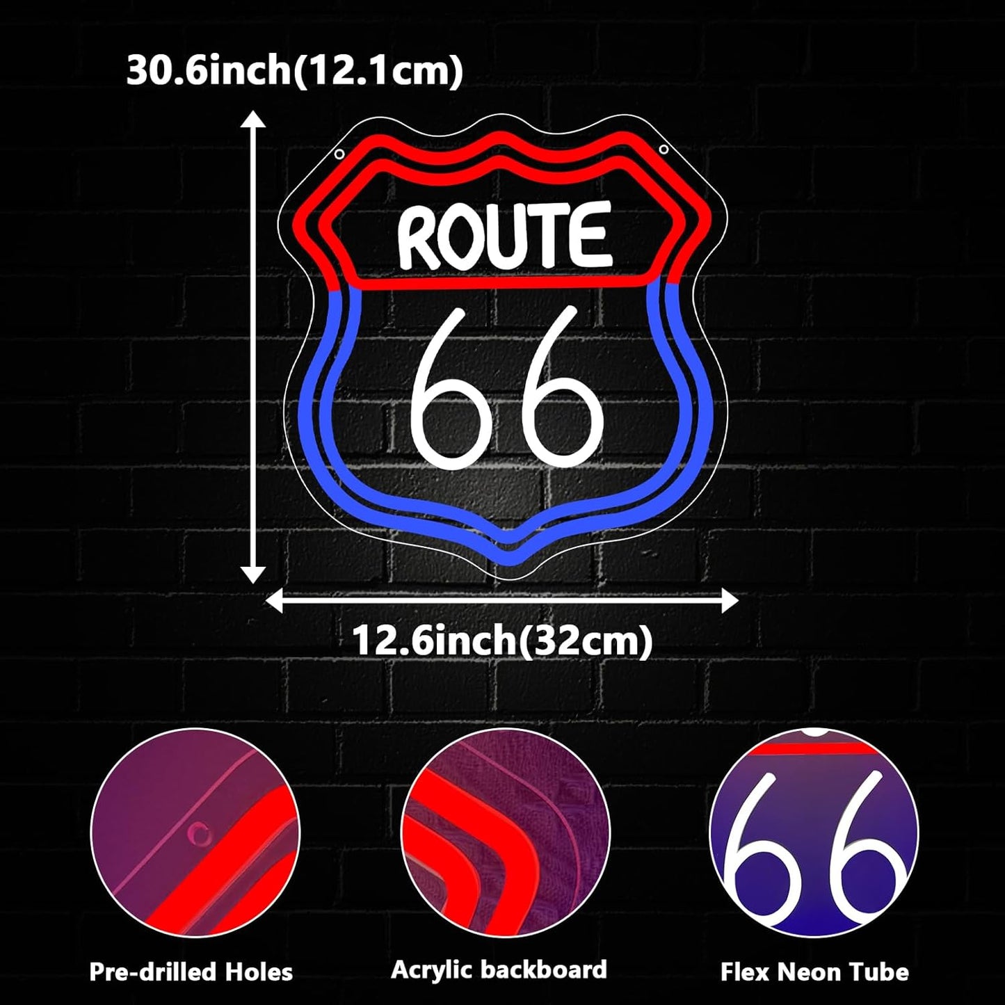 Route 66 Neon Sign, Route 66 Light up Sign Led Neon Light Signs for Wall Decor Party Decorations Home Bedroom Man Cave Birthday Christmas Gift Dimmable USB Powered(12.6" × 12.1")