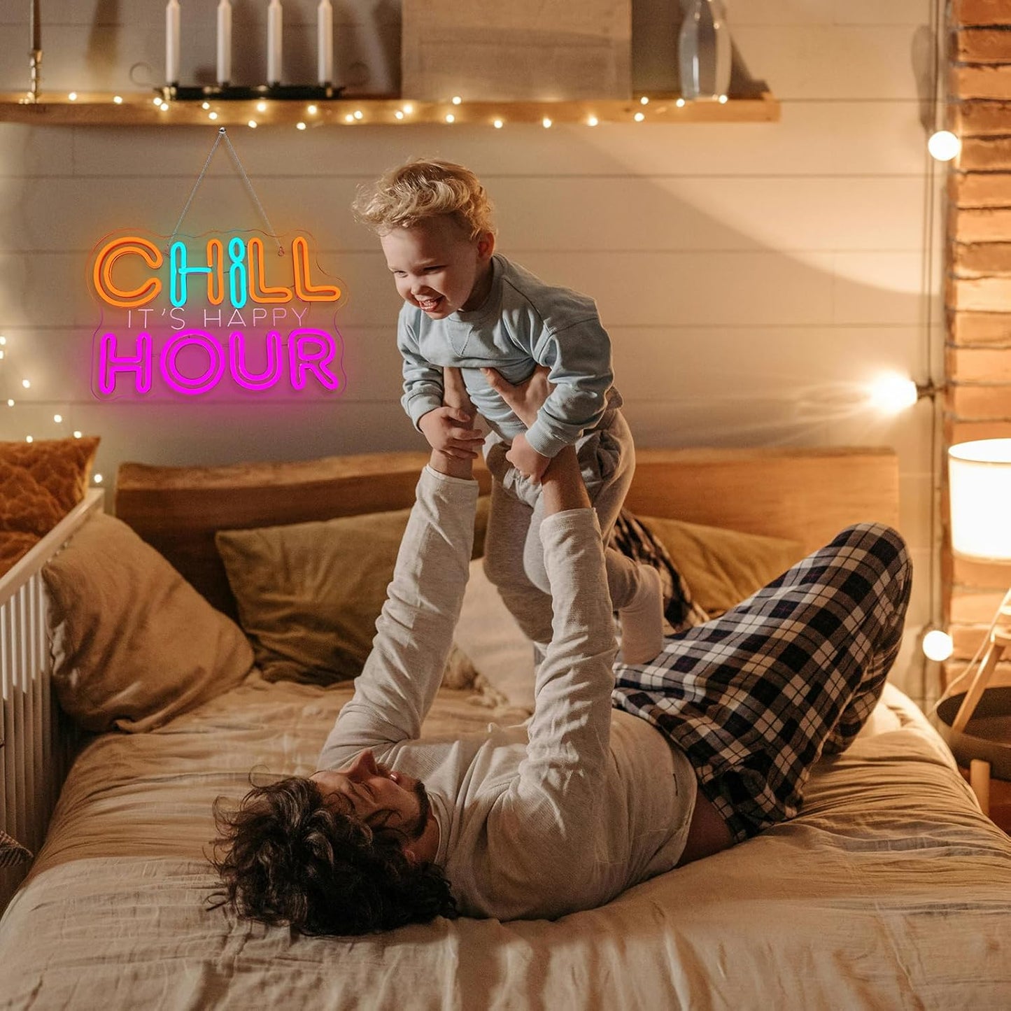 CHILL HOUR Neon Sign, Colorful LED Wall Light with “It’s Happy Hour” Quote, Aesthetic Neon Bar Sign for Bedroom, Dorm, Game Room, Home Party Décor