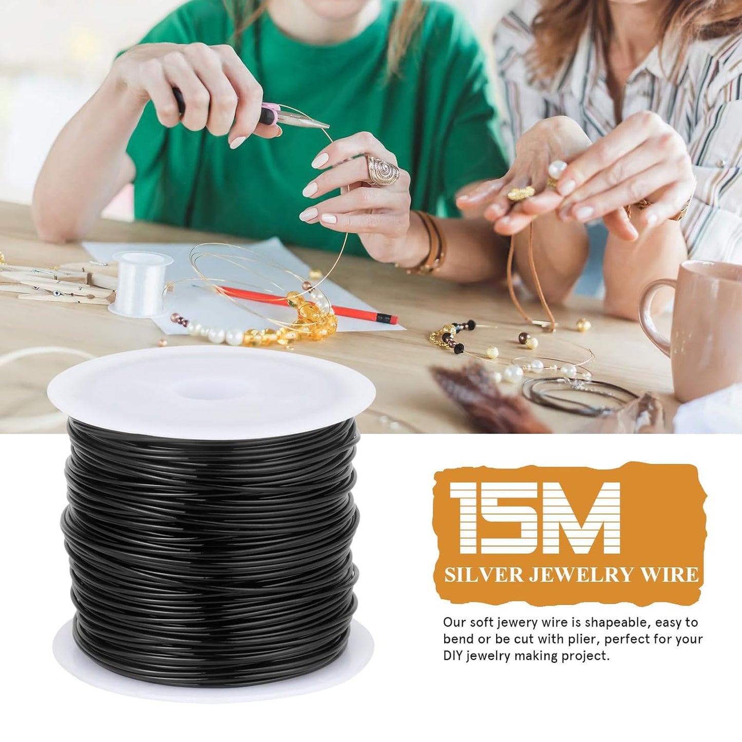 49FT Jewelry Wire 18 Gauge Tarnish-Resistant Copper Beading Wires Roll Bulk for DIY Crafts Jewelry Making, Black Wire