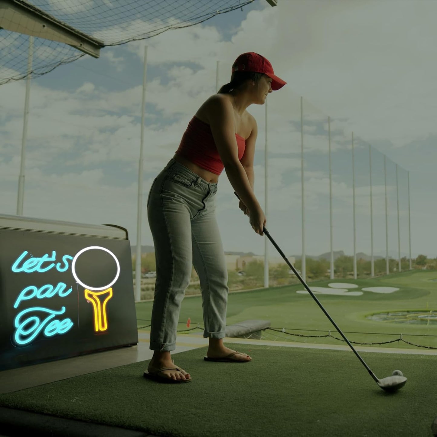 Let's Par Tee Neon Sign Golf Club Led Neon Lights for Wall Decor Light Up Signs For Sports Golf Shop Living Room Bedroom Home Bar Club Man Cave Gym Birthday Party Decorations Gifts