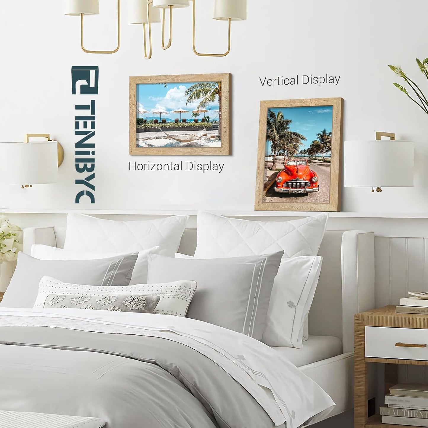 12x16 Picture Frame Set - 4 Pack, Natural Woodgrain, HD Tempered Glass, Wall Gallery Photo Frame