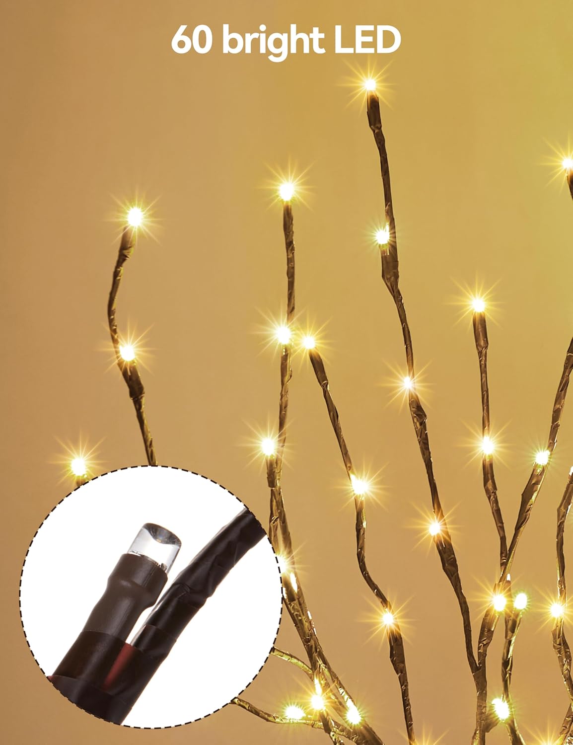 Lighted Branches for Vases Plug in - 3 Pack 24Inch 60 LED Christmas DIY Twig Pathway Lights, Artificial Tree Bendable Xmas Fairy Lights with Stakes for Outdoor Indoor Party Decoration, Warm White
