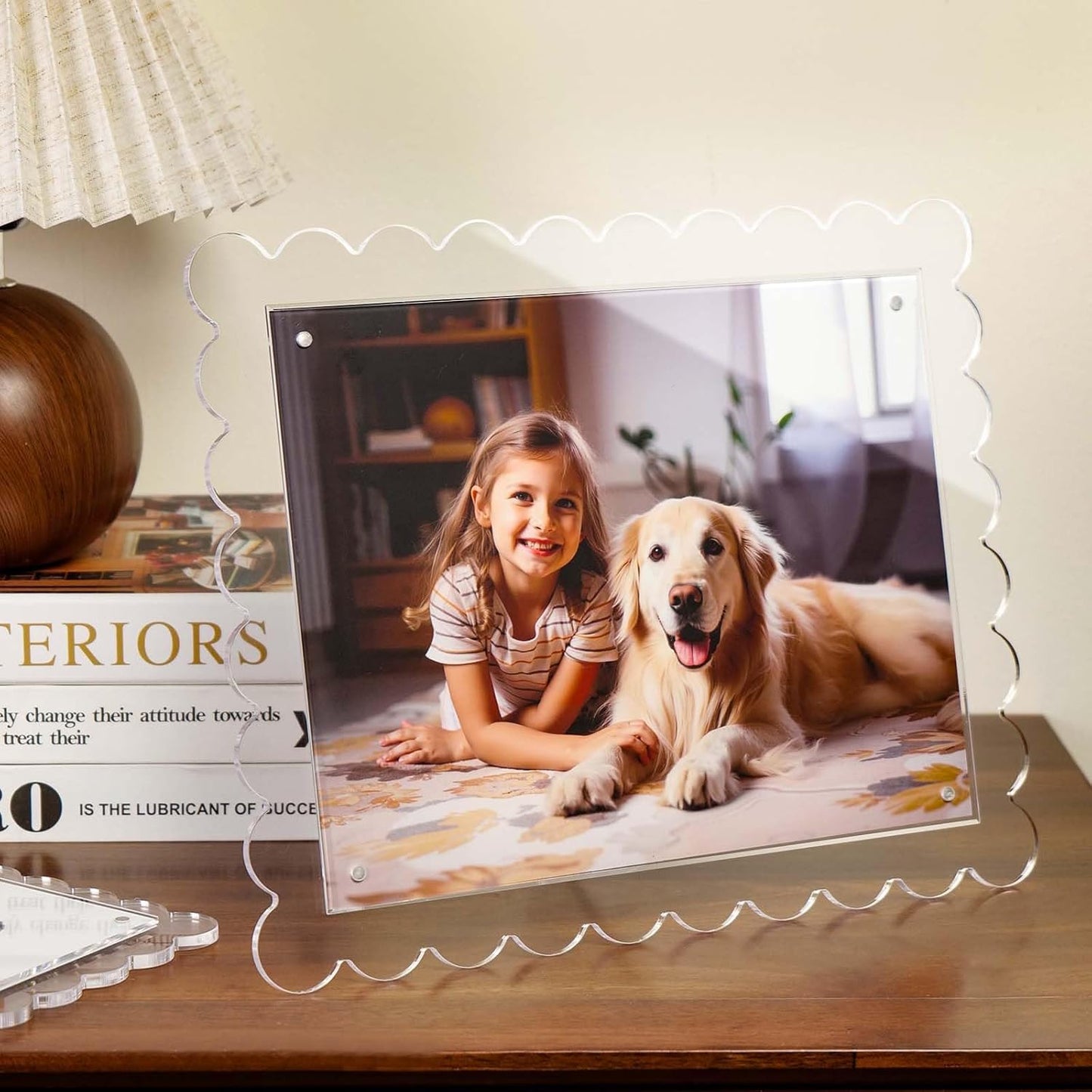 Cuspin 8x10 Acrylic Picture Frames 2 Pack, Clear Scalloped Magnetic Acrylic Photo Frames with Dual Kickstand Holes for Vertical and Horizontal Display