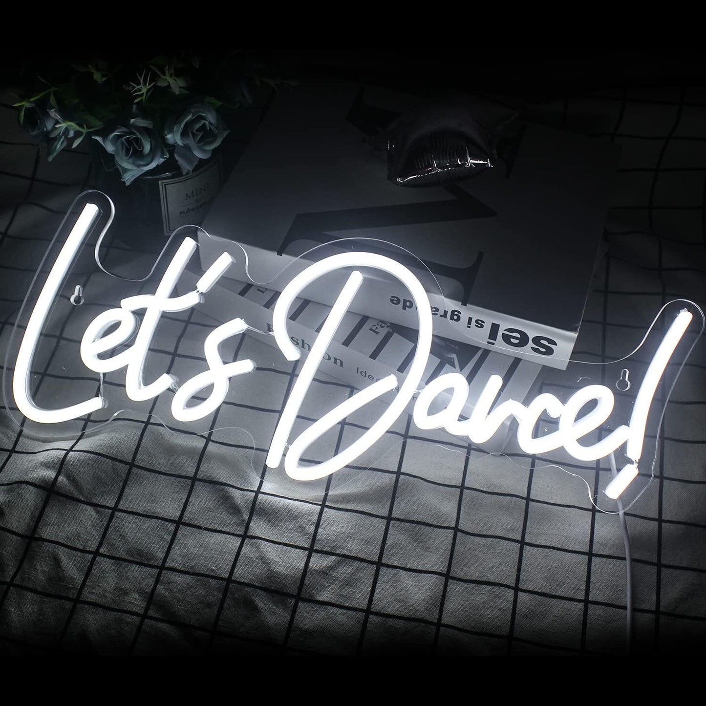 Let's Danced Neon Signs Let's Dance Neon Light Up Sign White Led Word Light Sign Neon Sign Wedding for Dancing Party,Bar Accessories,Valentines' Day,Birthday Party
