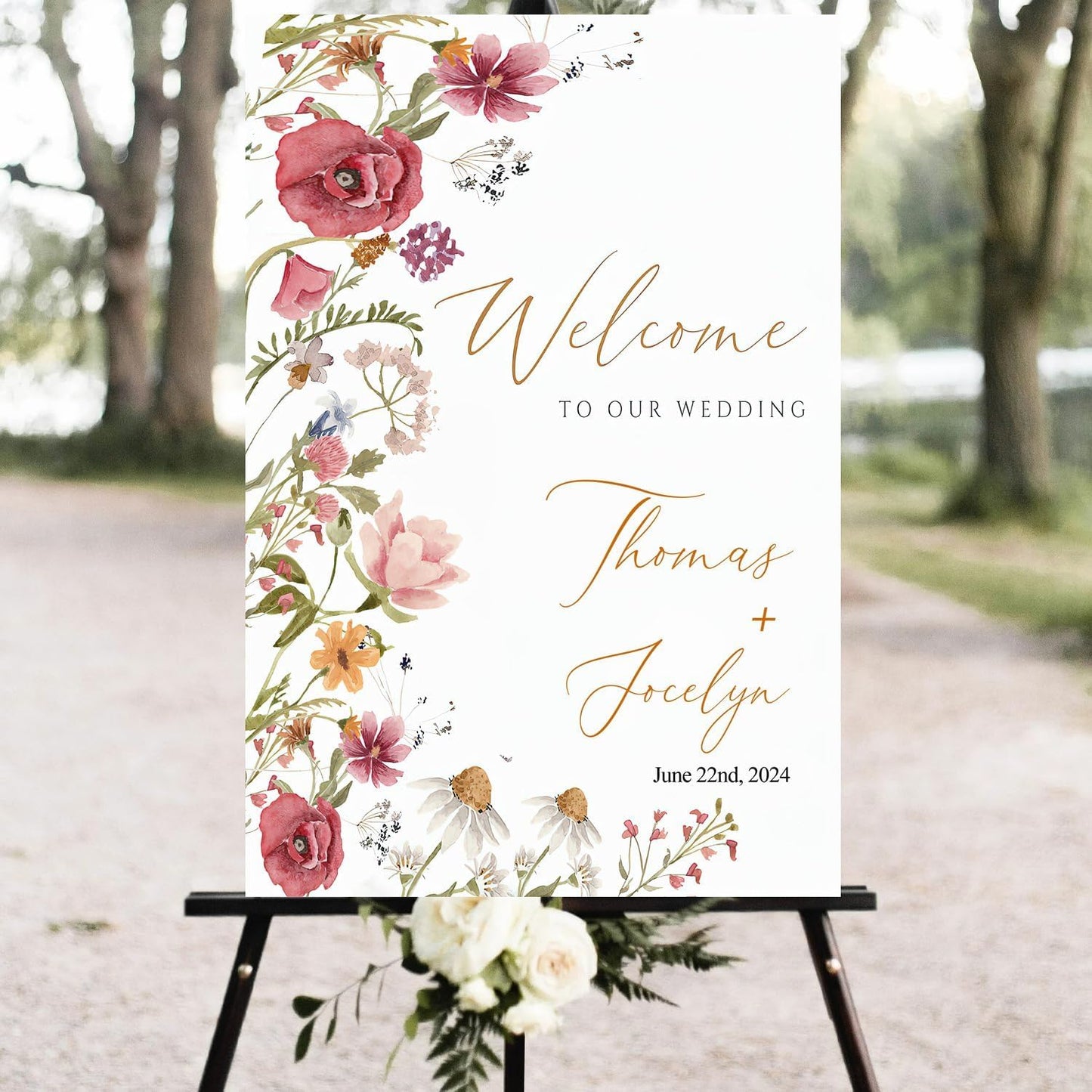 Wildflower Floral Spring Wedding Welcome Signs, Welcome Sign Wedding, Customized Wedding Welcome Sign, Custom Wedding Welcome Sign