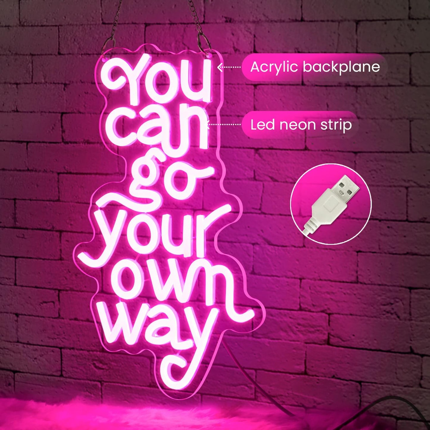 You Can Go Your Own Way Neon Sign,Neon Signs for Wall Decor,Motivational Pink LED Wall Light for Girls Bedroom,Teen Room,Dorm Decor,Neon Aesthetic Sign,Gift for Girls,USB Powerd Dimmer Switch