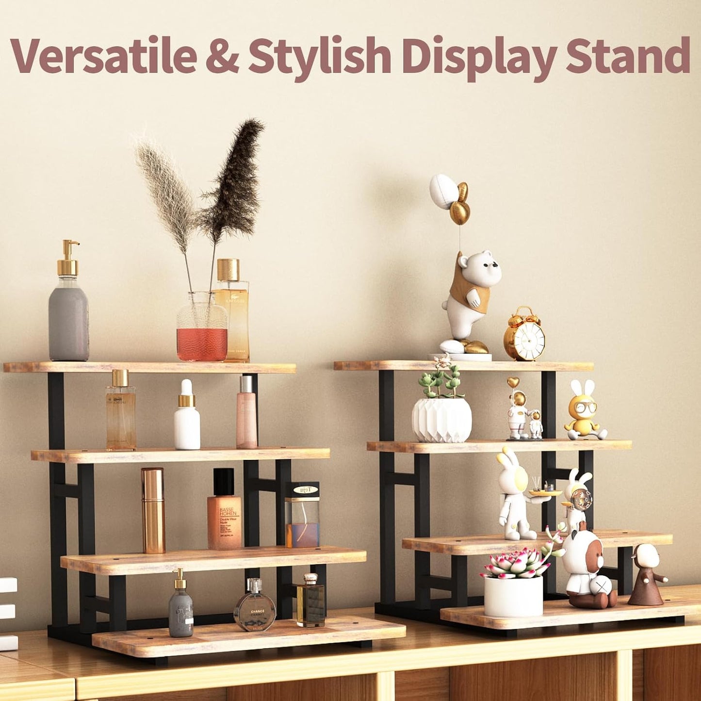 Lily Cupcake Stand for 50 Cupcakes, 2 PACK Wooden Dessert Table Display Set for Wedding Cupcake Tower, Stepped Tiered Tray Stand 4 Tier Risers Display Stands Serving Trays for Party Market Display