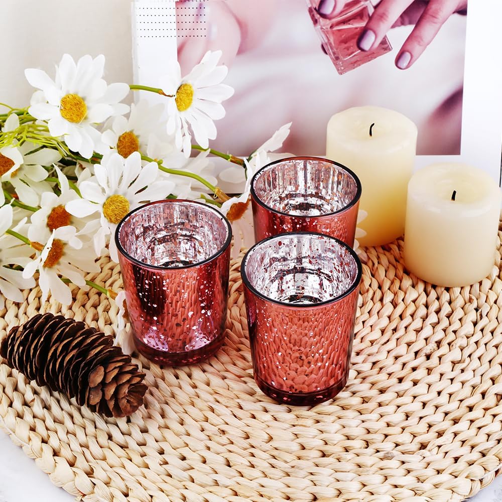 Pink Mercury Glass Tea Light Holders Set of 36 - Elegant Votive Candle Holders for Weddings, Showers and Home Decor - Perfect for Table Centerpieces and Parties (Glass, Pink)