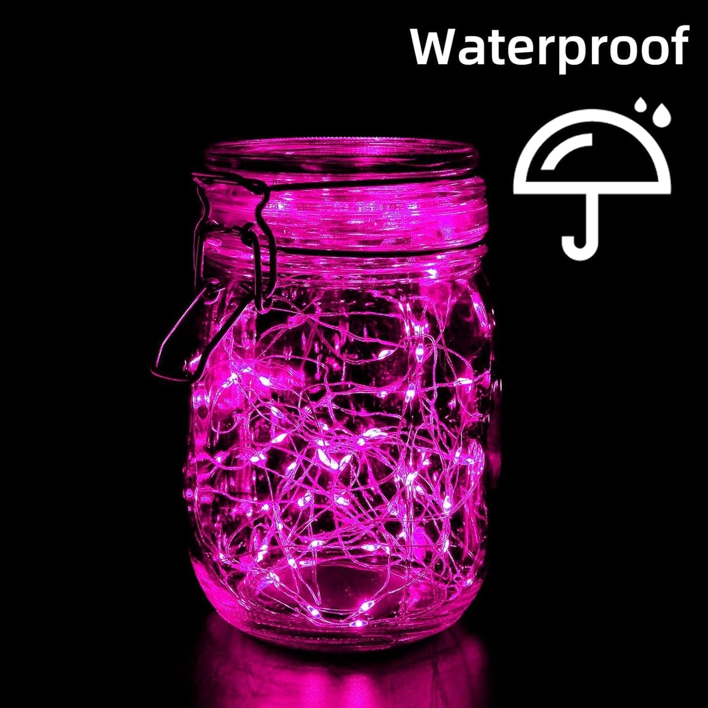 LAMPHOME 6 Pack Fairy Lights Battery Operated String Lights 6.6ft 20 Led Mason Jar Lights Waterproof Silver Wire Light Fireflies DIY Party Wedding Christmas Decoration(6 Pack,Pink)