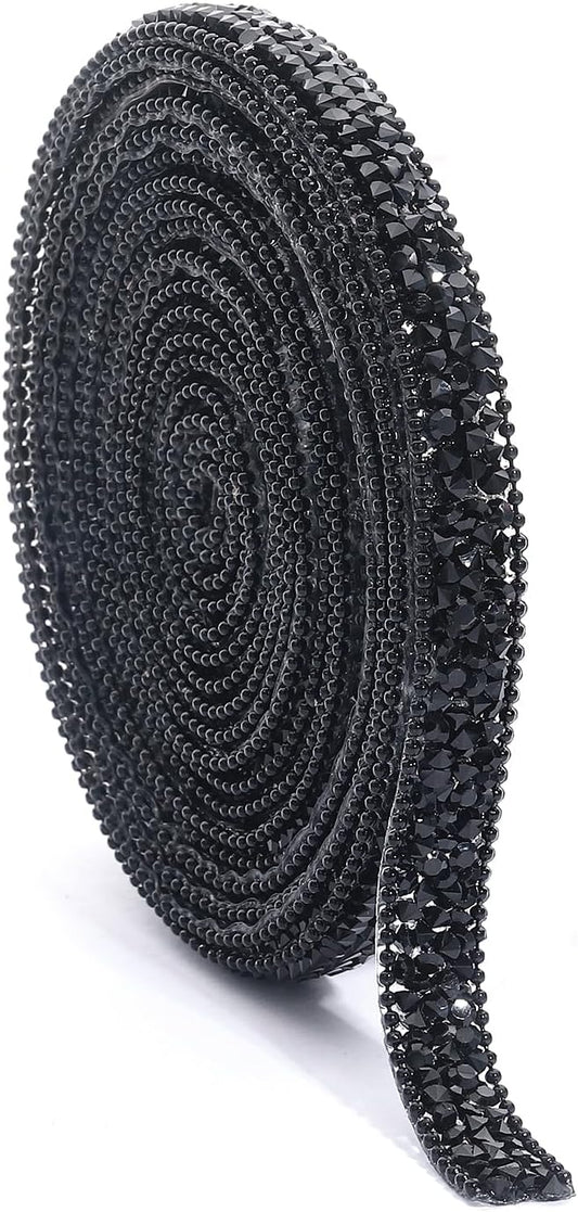 Black Rhinestone Ribbon 3 Yards Self Adhesive Rhinestone Strips Diamond Ribbon Sticker Crystal Roll Glitter Bling Rhinestones Tape for Crafting DIY Art Decoration (0.4 Inch)