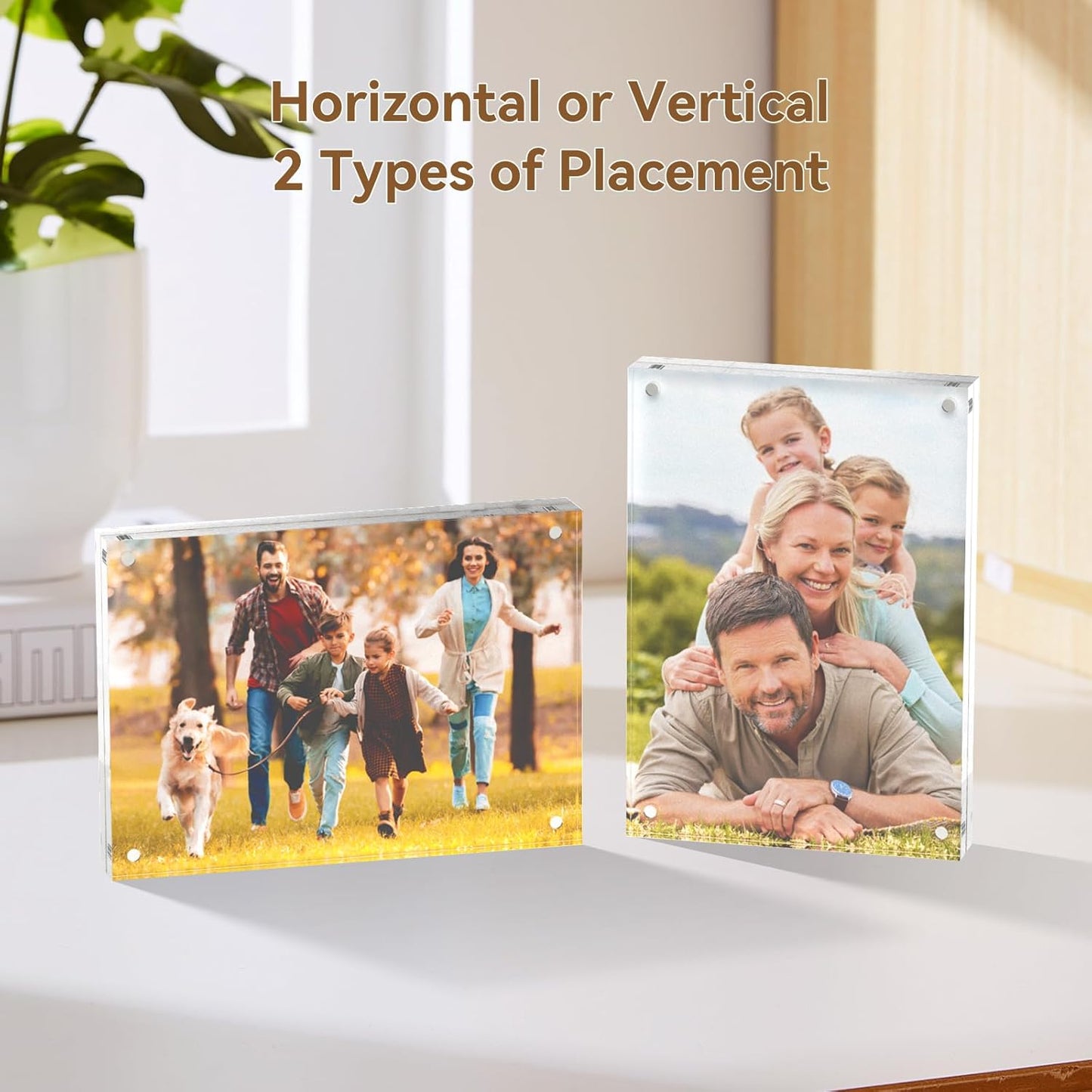 5x7 Acrylic Picture Frames, 20mm Thick Clear Frameless Magnetic Photo Frames, Double Sided Transparent Square Frame Gift for Tabletop Display(3 Pack)