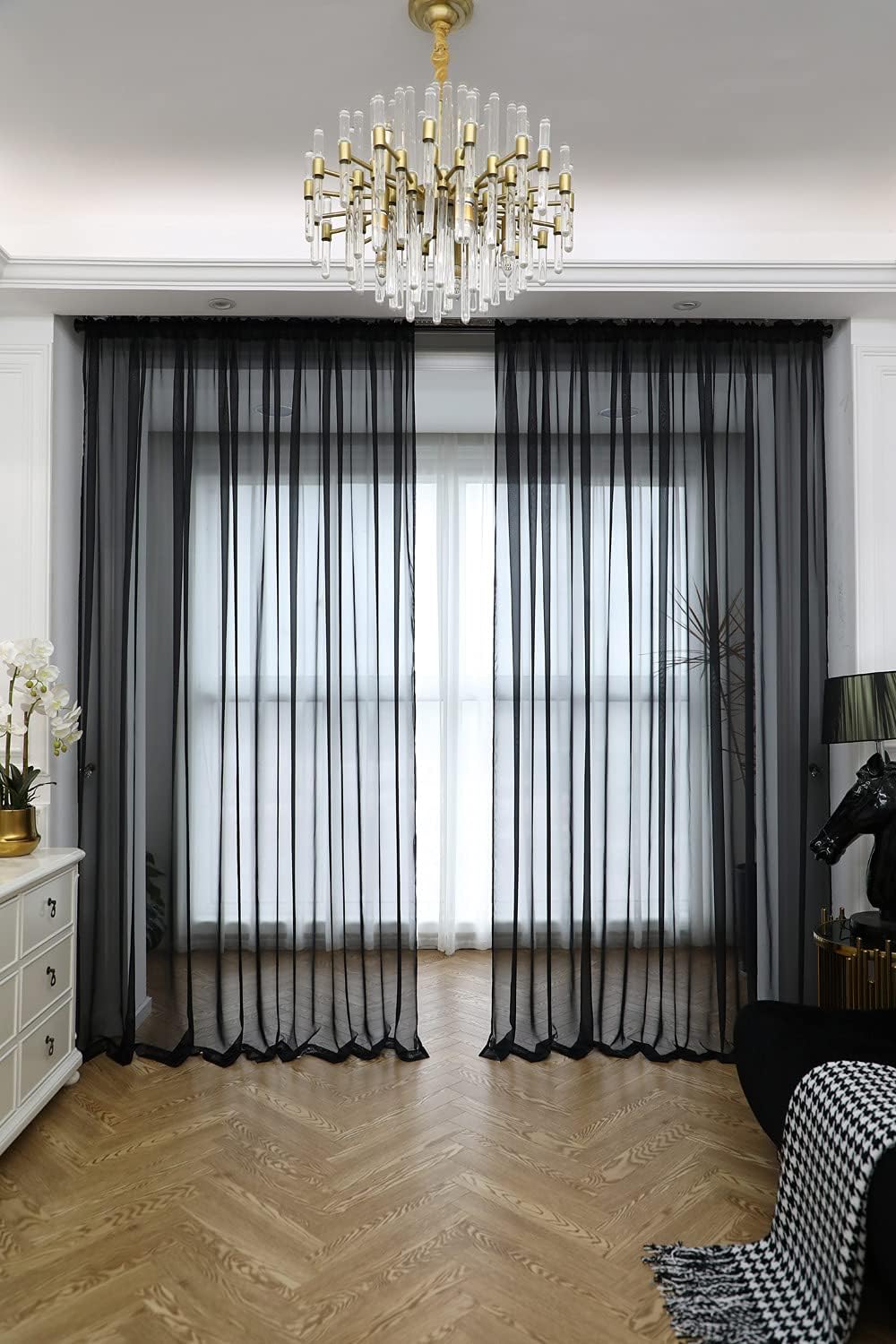 Window Black Sheer Curtains 60 Inches Width 84 Inches Long 2 Panels Sheer Curtains Clear Curtains Basic Rod Pocket Panel for Home Living Room Bedroom Kids Room Yard Patio Parlor Sliding