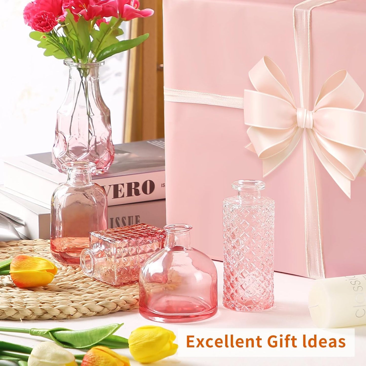 Mini Glass Bud Vases Flower Vases for Centerpieces- Ideal for Home Decor, Wedding & Bridal Shower Centerpieces, Party & Anniversary Decorations, Candle Holders,Aromatherapy Bottles(30 pcs,Light red)