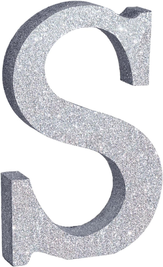 TONIFUL 8 Inch Silver Glitter Letter S Table Centerpiece A-Z Silver Birthday Party Decorations,Silver Alphabet S for Birthday,Chrismas,Graduation,Bridal Shower,Wedding,Anniversary Party Supplies