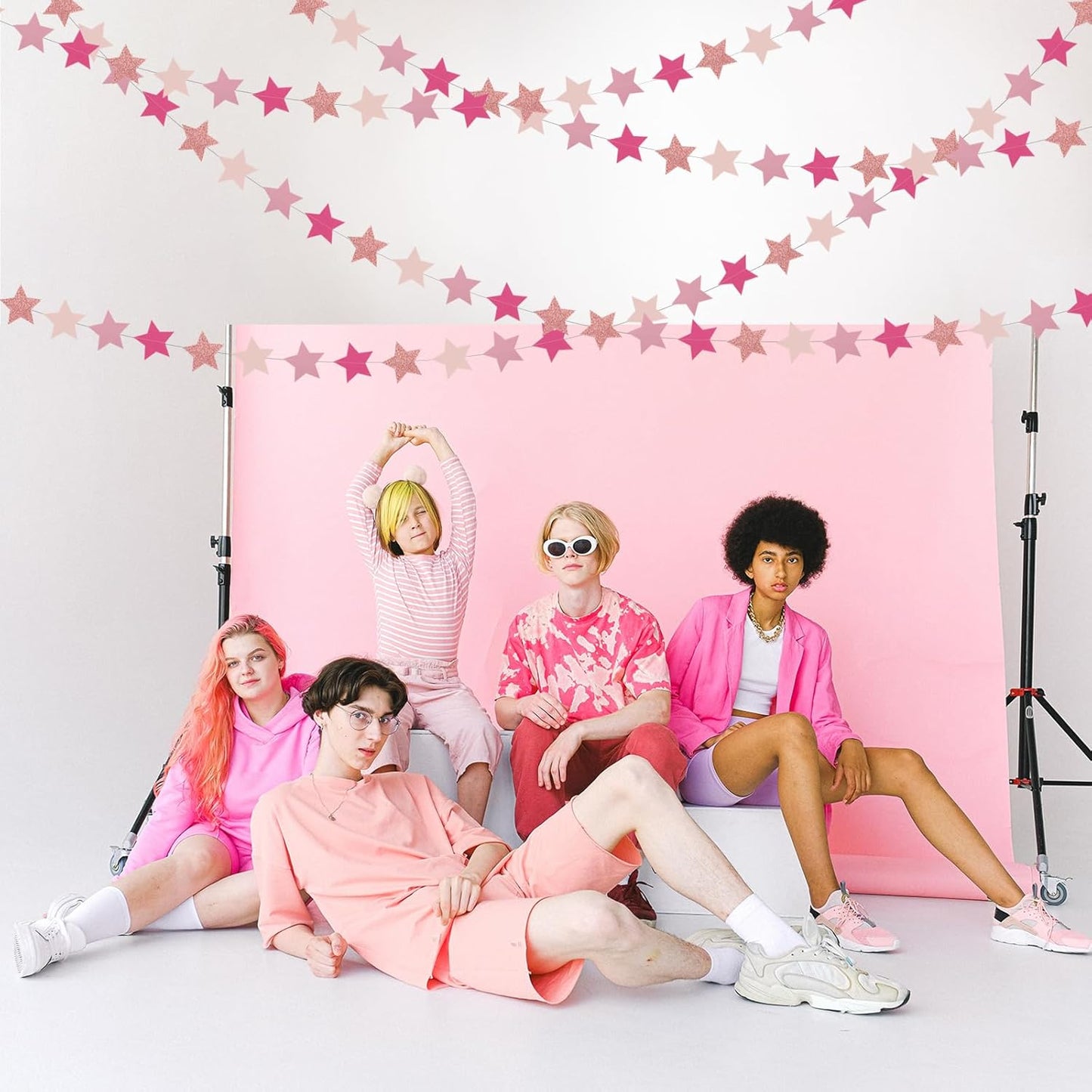 Hot-Pink Rose-Gold Party Decorations Garland - 62ft Twinkle Little Star Hanging Streamers Banner,Birthday Wedding Bridal Baby Shower Bachelorette Engagement Decor Hugtmr