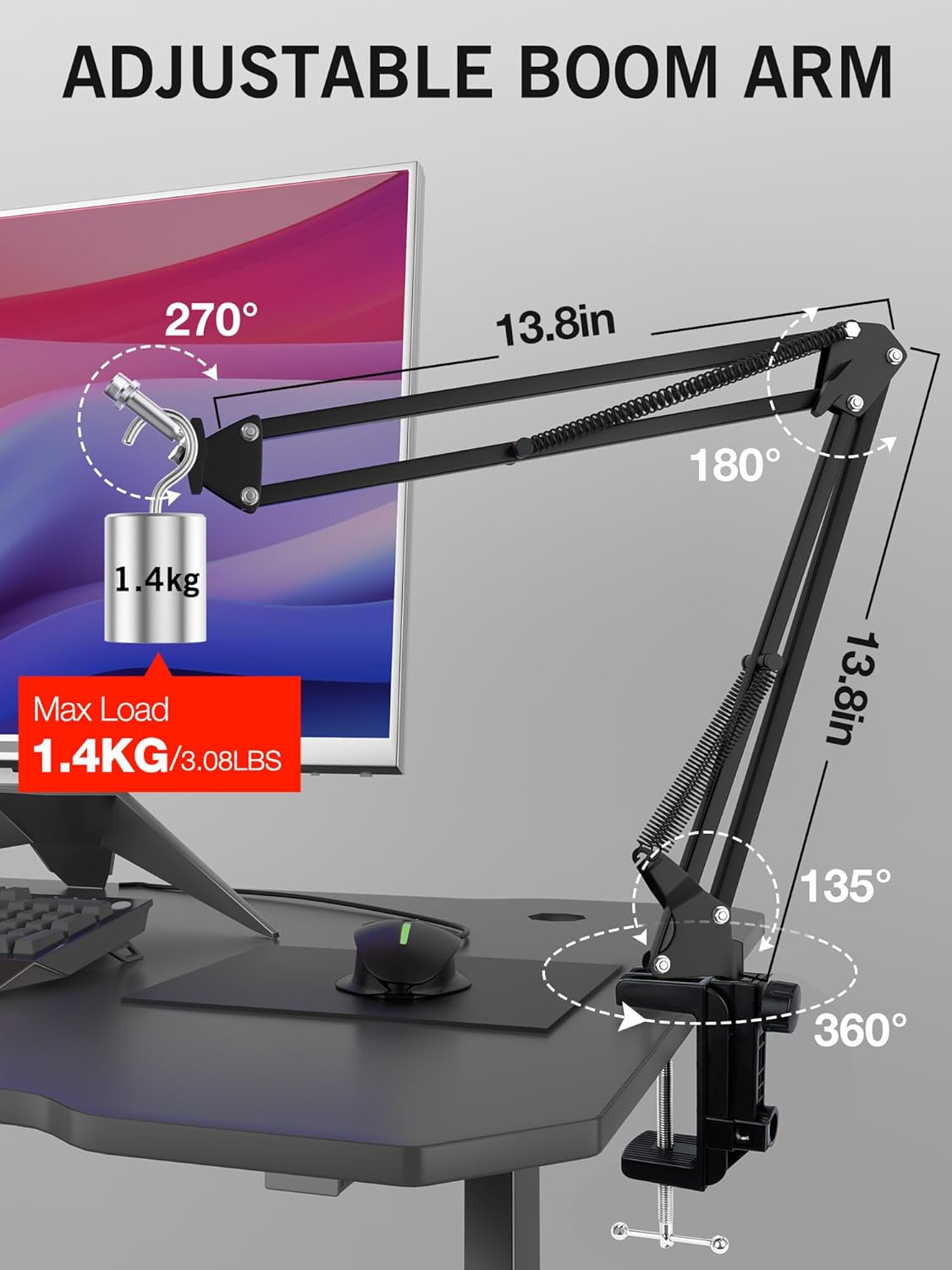 For HyperX QuadCast 2 Boom Arm - Mic Arm Compatible with Hyper x QuadCast, Microphone Boom Arm with Cable Ties, Improve Sound Quality, Mic Boom Arm for Hyperx QuadCast by SUNMON