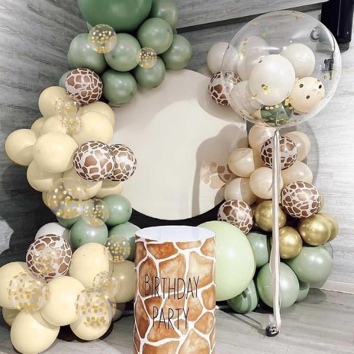 Green and Brown Balloons, 12 Inchs Sage Green Deer Print Gold Confetti Balloons for Kids Woodland Baby Shower Decorations Safari Jungle Dinosaur Theme Birthday Party Wedding Grauation Supplies