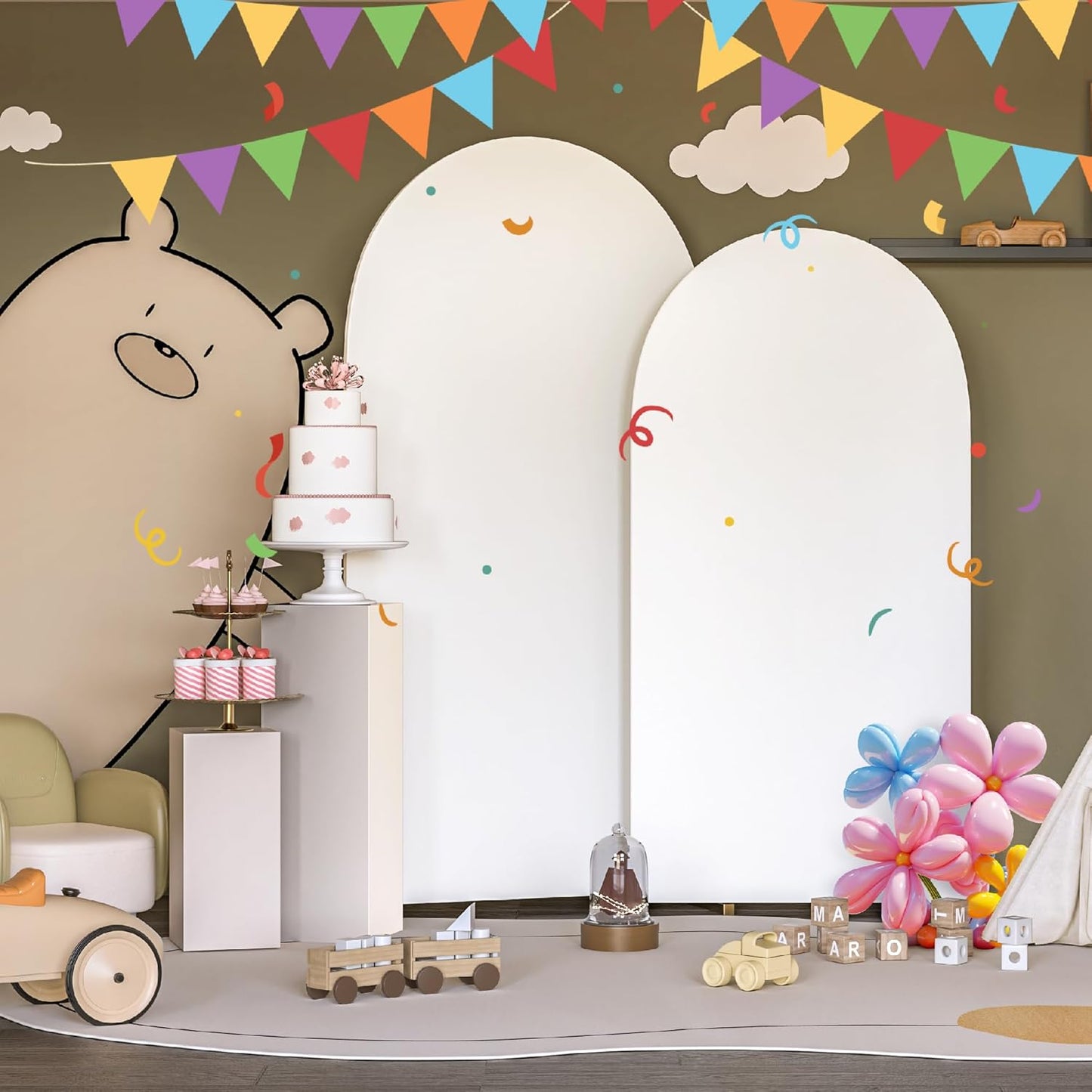 Set of 2 Arch Backdrop Cover White High Elastic Wrinkle-Resistant Arch Cover Spandex Fabric Thick Opaque Round Top Chiara Backdrop for Weddings Birthday Baby Shower Garden 6.6FT, 8FT