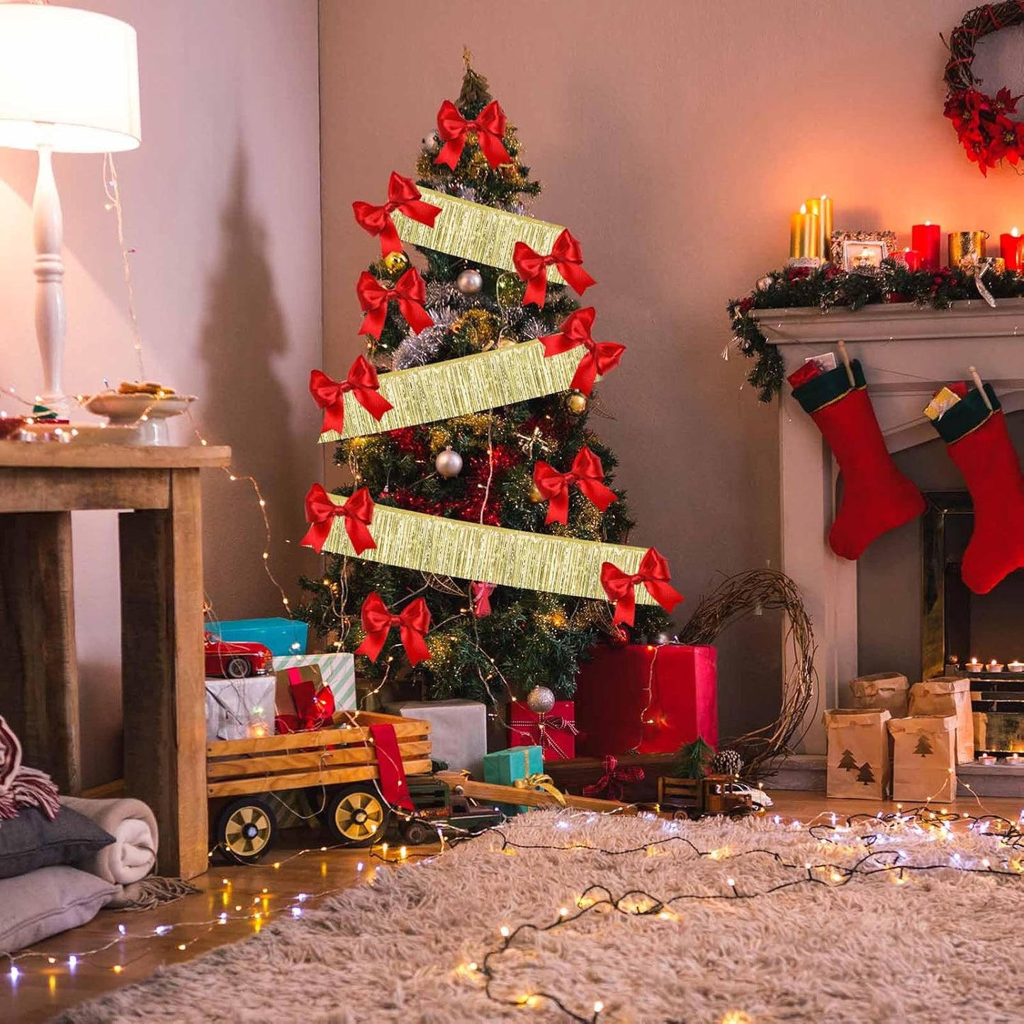 3 Pack 10 Long Light Gold Metallic Foil Fringe Garland Wall Hanging Tassle Banner, Mother's Day, Easter, Parade Floats, Birthday, Theme Party, Wedding Party Decorations