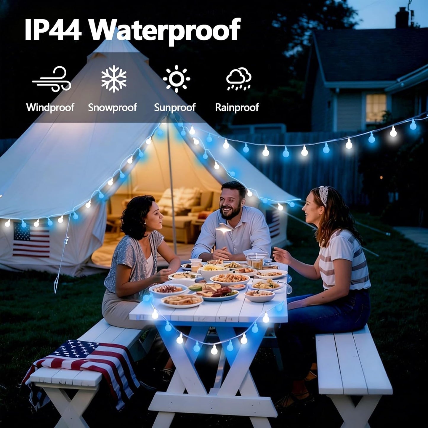 43FT Connectable String Lights Indoor Outdoor | 100LED Blue and White Globe Fairy Lights Plug in 13 Modes with Timer | Christmas Light for Bedroom Classroom Wedding Party Christmas Tree Decorations