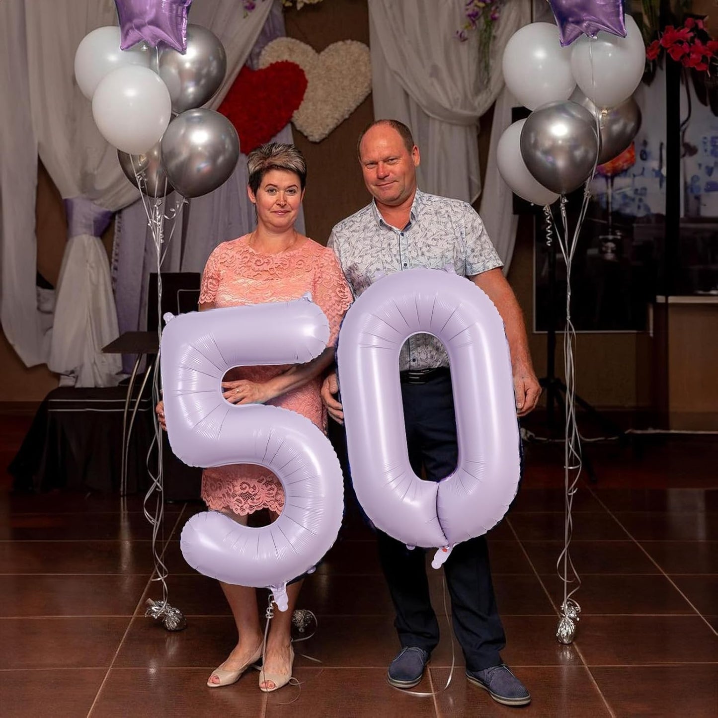 50th Birthday Balloons Pastel Purple for Women, 40 Inch Giant Light Purple Mylar Foil Number 50 Helium Balloons Self Inflating, Lavender Globos Numero 5 & 0 for Anniversary Party Decorations Supplies