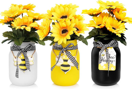 Mason Jar Centerpiece for Table, Rustic Table Decoration for Farmhouse Kitchen