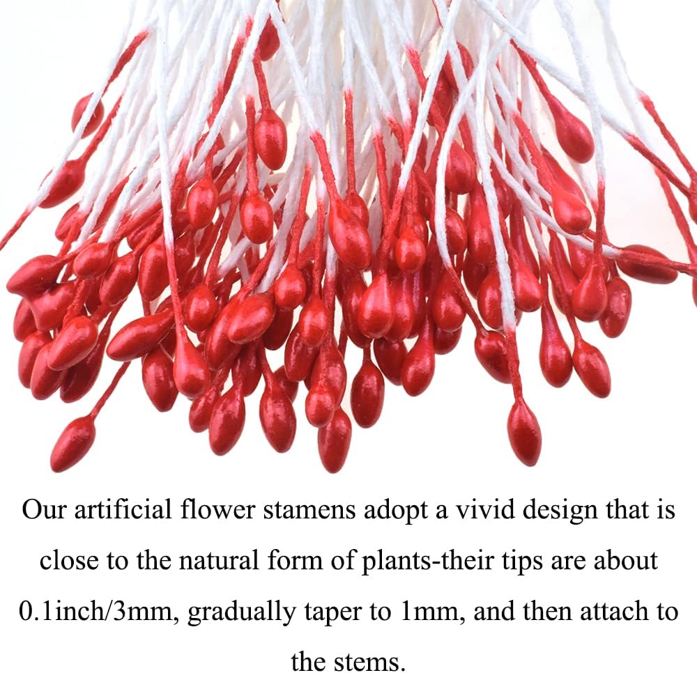 HAHIYO 700Pcs 3mm Red Pearl Double Head Flower Stamen Pistil Hand-Made Artificial Flower Pistil Flore Pearlized Floral Stamen Flower Pollen Stamen Holly Berrie for Flower Making Scrapbook Decoration