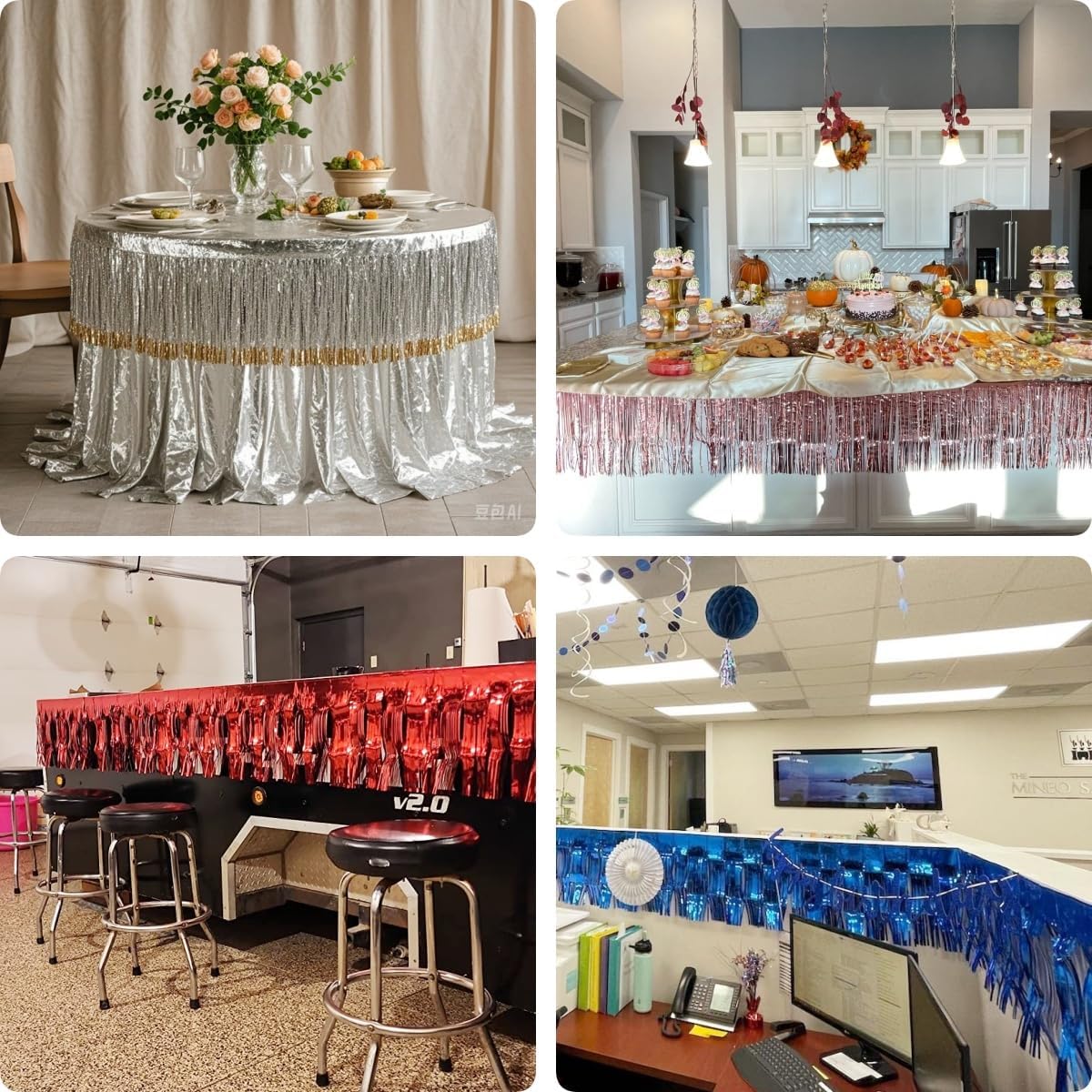 6 Pack Gold Total 60 Feet Foil Fringe Garland Metallic Tinsel Banner Wall Hanging Drapes Parade Float Skirting Decorations for Trailer Mardi Gras Party Birthday Wedding (Gold)