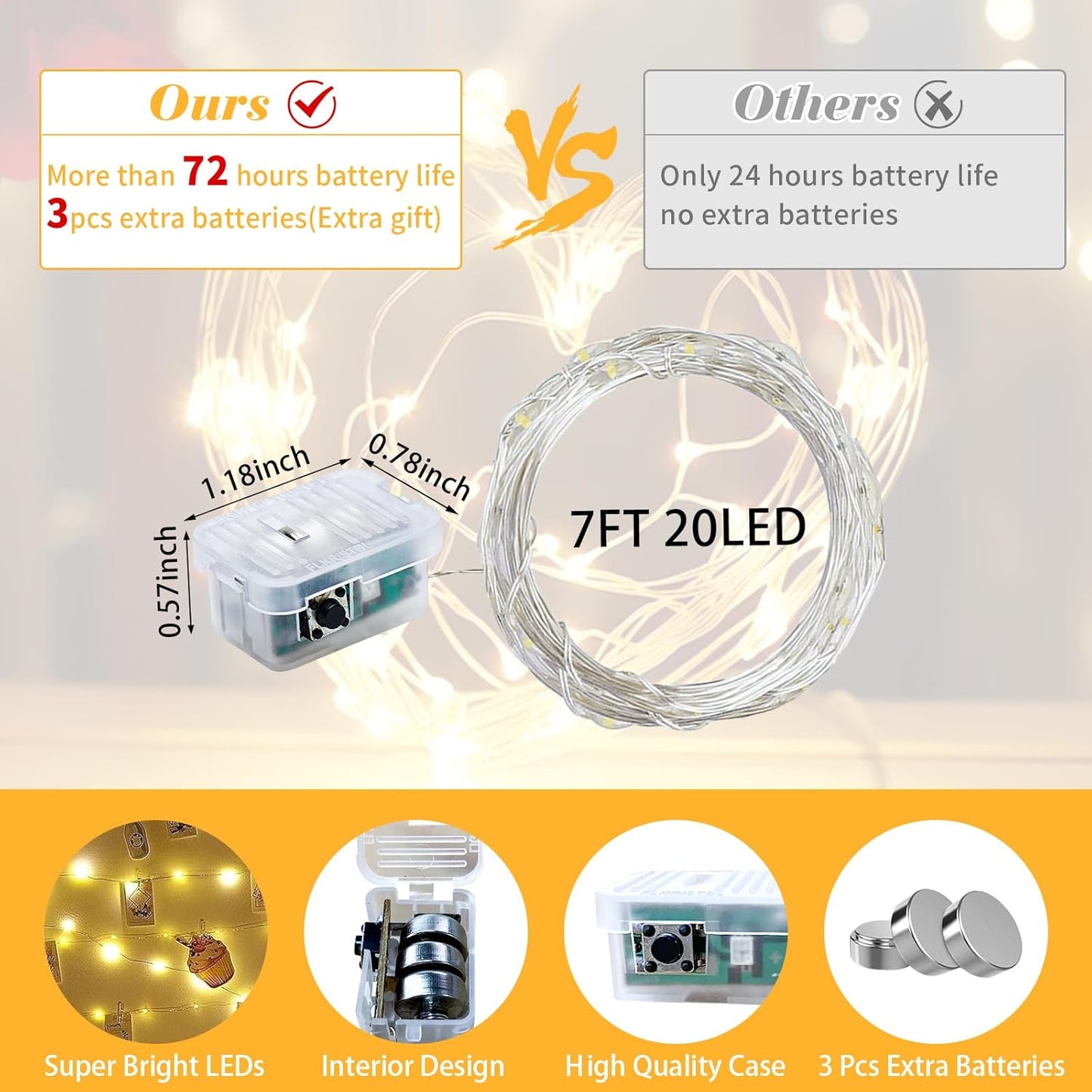 100 Pack Fairy Lights 7Ft 20 LED Twinkle String Lights 3 Modes Battery Operated Waterproof Firefly Starry for Mason Jar Party Wedding Christmas Valentines Day Table Centerpieces,Warm White