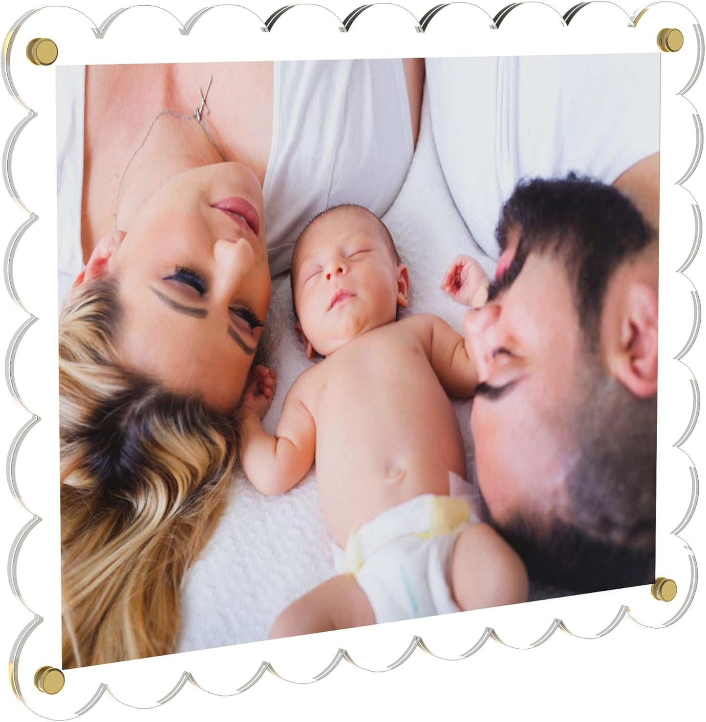 Acrylic Picture Frame for Wall, Frameless Clear Photo Frame with Scalloped Edge, No Drill Floating Frame for Diploma Certificate Degree Document & Poster/Painting/Artworks Display (1 Pack, 11X14 Scalloped edge)