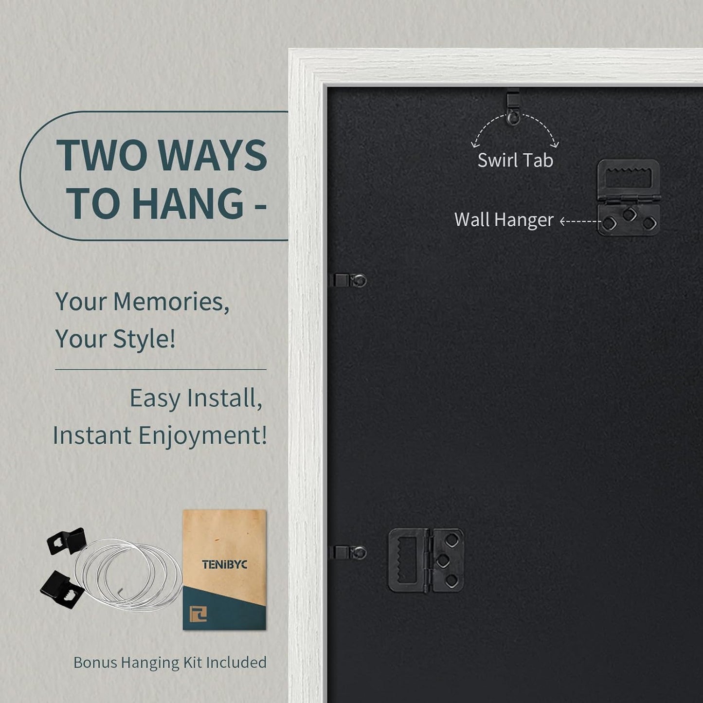 11x17 Picture Frame 3 Pack - White Woodgrain, Solid Wood & HD Tempered Glass, Wall Gallery Poster Frame