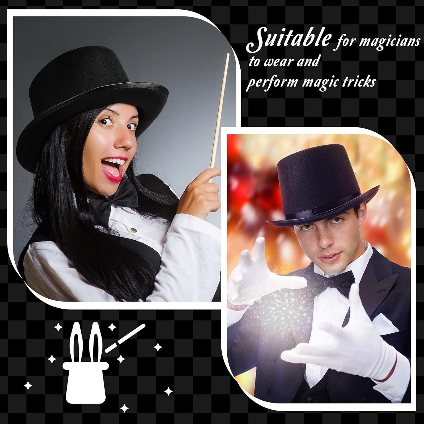 Loopeer 12 Pcs Black Felt Magician Hats - Unisex Formal Costume Novelty Hat for Men Women Dress Up Fancy Circus Birthday Party Supplies Favors