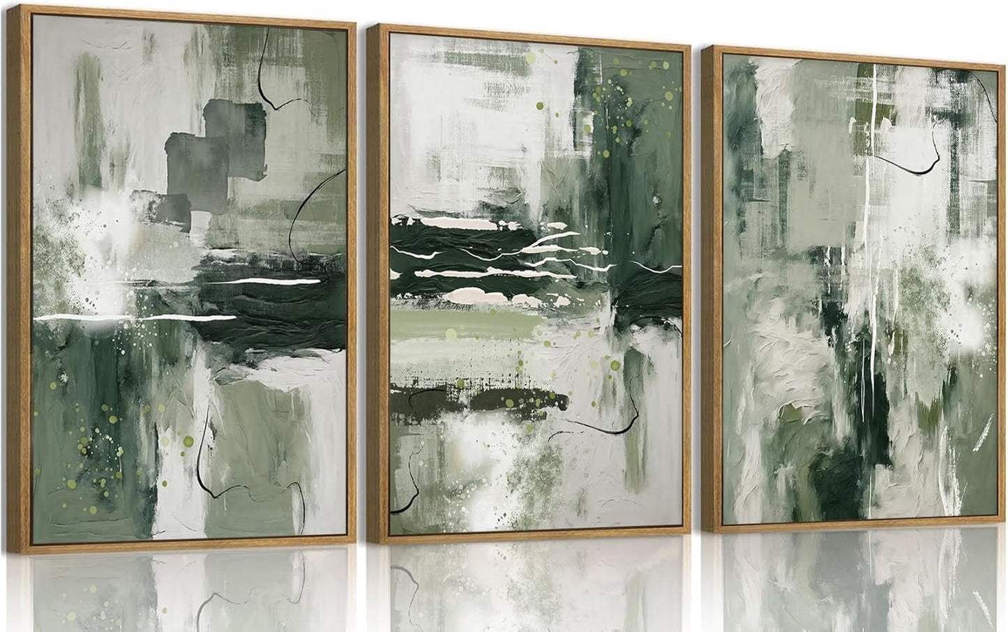 myusuar 3 Piece Large Modern Abstract Canvas Framed Wall Art For Living Room, Sage Green Minimalist Wall Art Decor Posters Prints For Bedroom Office, 24x36in