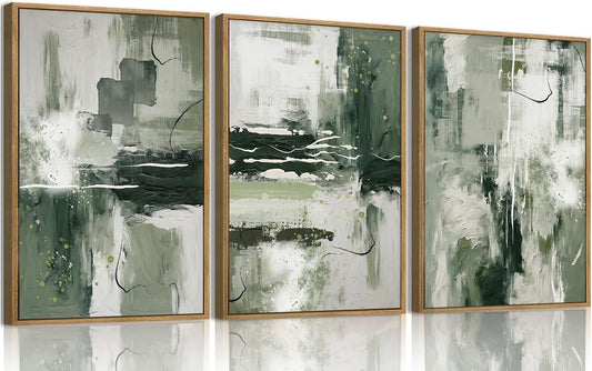 myusuar 3 Piece Large Modern Abstract Canvas Framed Wall Art For Living Room, Sage Green Minimalist Wall Art Decor Posters Prints For Bedroom Office, 24x36in