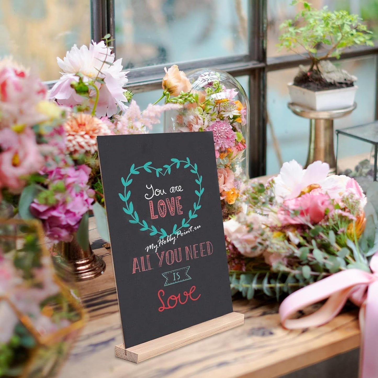 Small Chalkboard Signs, Double Side 6 x 9 Inch Wooden Tabletop Chalkboard Sign with Base Stands - Set of 6, Decorative Mini Table Signs Message Chalk Board Sign for Kitchen Wedding Bar and Restaurant