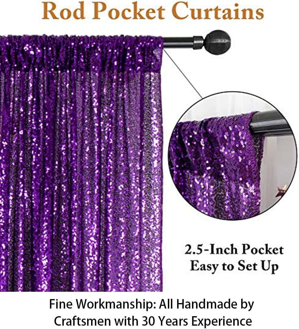 ShinyBeauty Purple Sequin-Backdrop-Curtain 2Panels 5FTx10FT Glitter Wedding Backdrop Photography Backdrops Shimmer Curtains Payette Sequin Backdrop Royal Purple Fabric Background