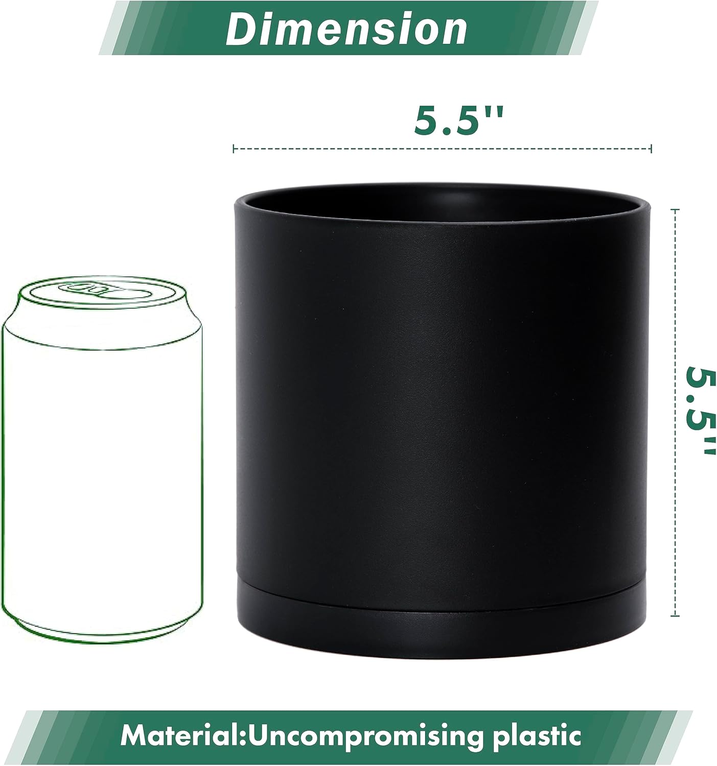 D'vine Dev 4 Pack 5.5 Inch Modern Plastic Plant Pots, Small Garden Planters for Plant with Drainage Holes and Saucers, Black Color, 74-Y-H-2